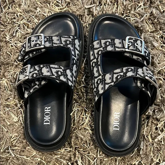 Dior Monogram Black and Gray Slides Dway Slide Gray Embroidered Cotton and Toile de Jouy Motif  main image 2